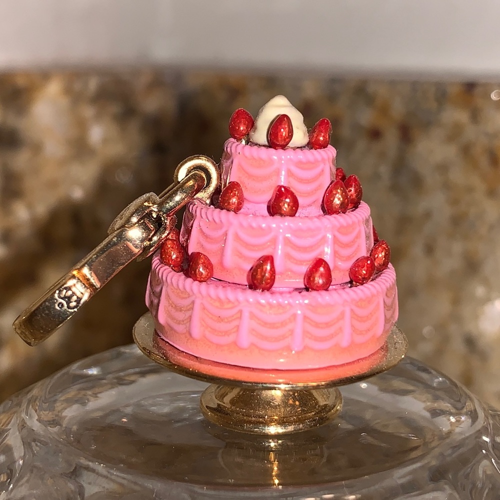Juicy Couture pink gold enamel strawberry tiered wedding cake charm